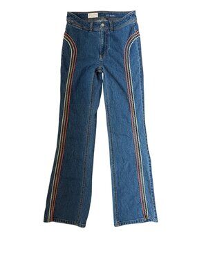 Anthropology Pilcro Jeans Size 25 Highrise Bootcut Rainbow Stripe Groovy Stretch